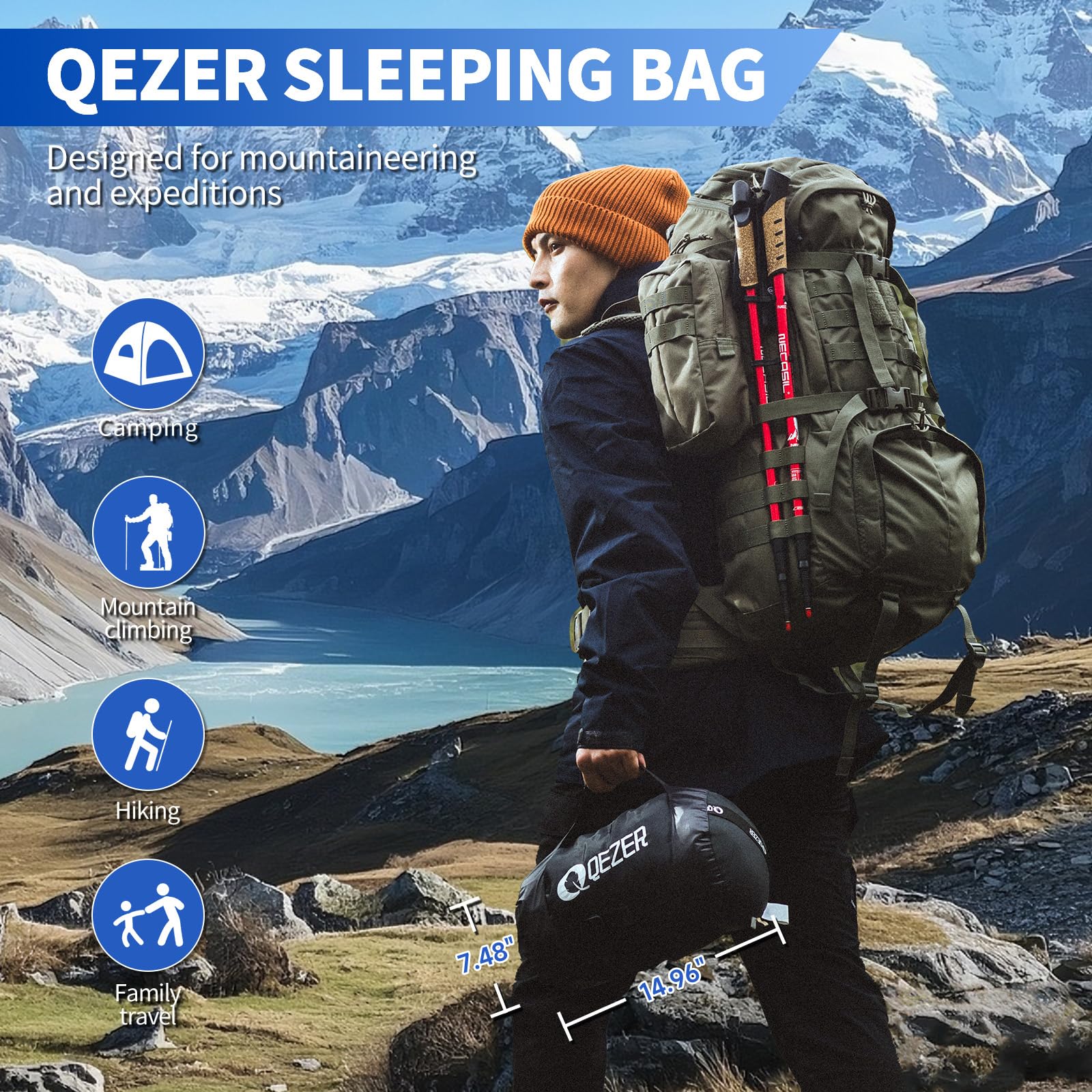 Saco de dormir de plumón para adultos, saco de dormir de 0 grados con relleno de 620 grados, ultraligero, saco de dormir para mochileros
