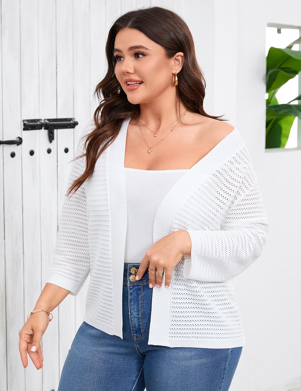 ShopWonder Womens Plus Size Summer Cardigan 3/4 Length Sleeve Sweaters Lightweight Casual Knitted Open Front Cardigans - Image 3