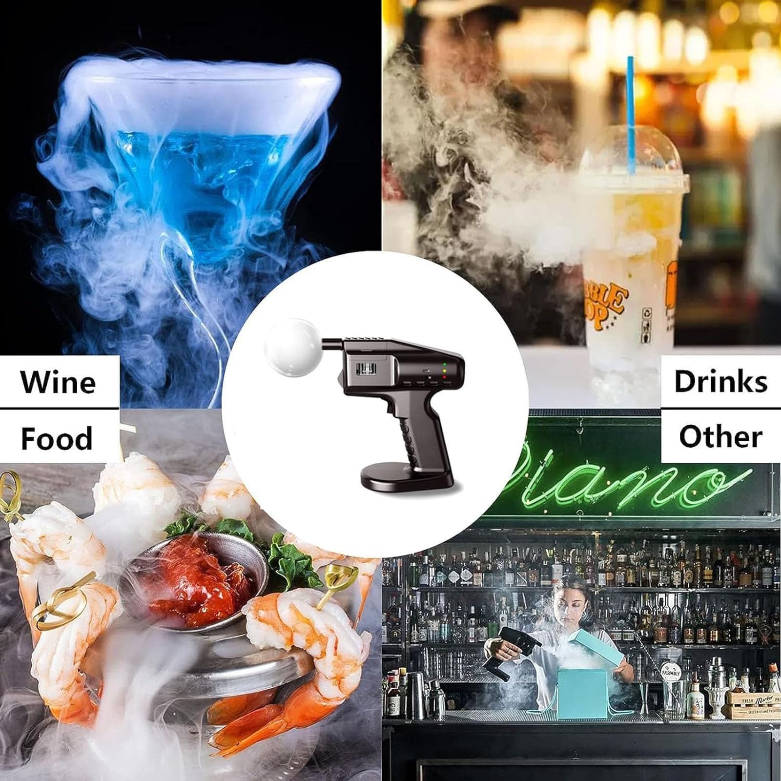 Zestaw do palenia koktajli Flavor blaster, z 300 ml płynu do baniek i 5 x 10 ml oleju, ręczny pistolet do baniek dymnych, USB Smoke Infuser Molecular Cuisine Bubble Machine