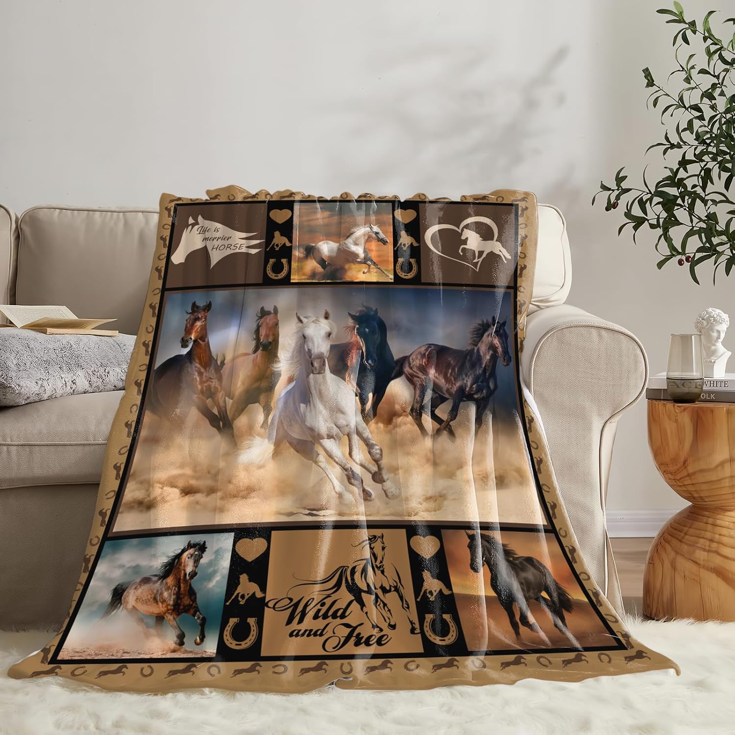 Horse Blanket for Girls Kids Women Adults Soft Cozy Flannel Fleece Western Horses Throw Blankets Gifts Warm Fluffy Plush Decor for Couch Sofa 50"x40" - Image 4