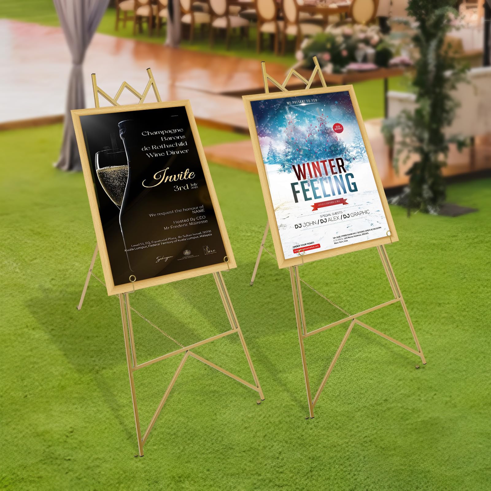 Tischstaffelei für Hochzeitsplakate und Poster, Staffelei aus Metall, Staffelei, 2-teilig, höhenverstellbar, Tischstaffelei, tragbar, für Poster, Gold