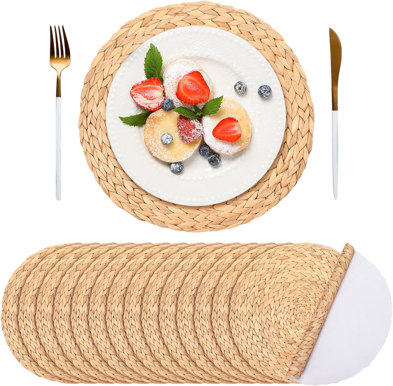 (Similar to) Sinmoe 100 Pack Disposable Paper Placemats Bulk 13 Inch Paper Placemats Disposable Charger Plates Table Place Mats for Dinner Wedding Birthday Summer Spring Party Dinner Tableware Rattan