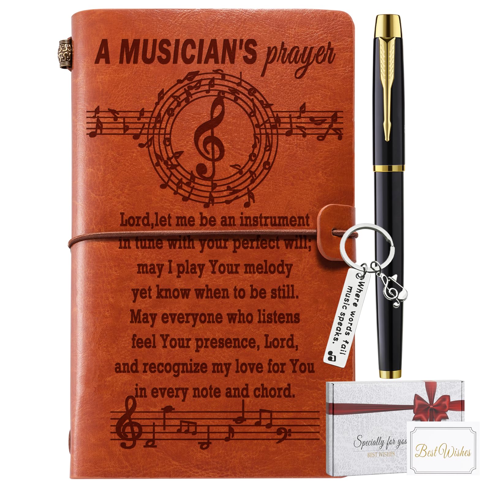 Music Gifts Men Women, Music Lovers gifts Musician Prayer Leather Journal Notebook Gift for Teacher Appreciation Birthday Christmas Retirement