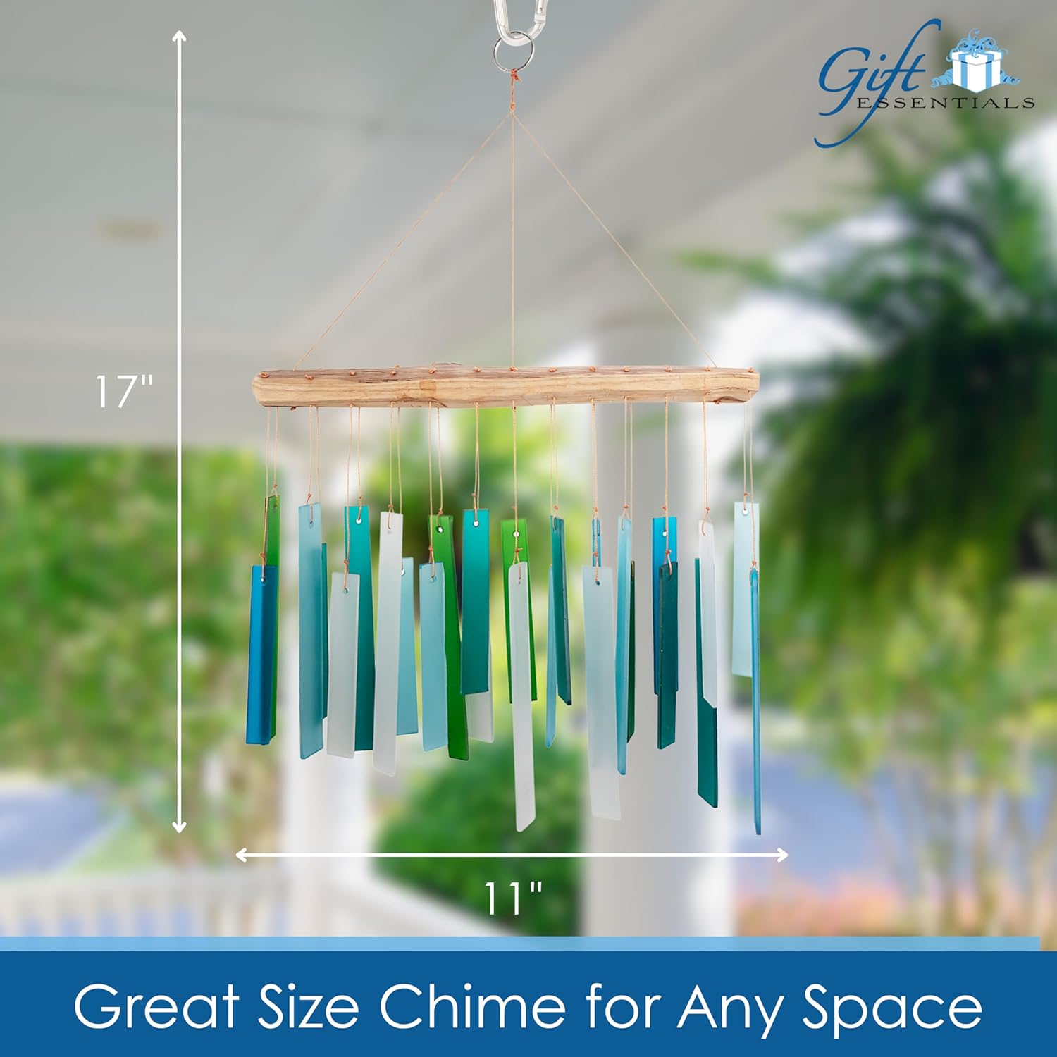 Blue Handworks Sea Glass and Driftwood Chime - Sandblasted Glass and Found Wood Hand Crafted Wind Chime - Image 4