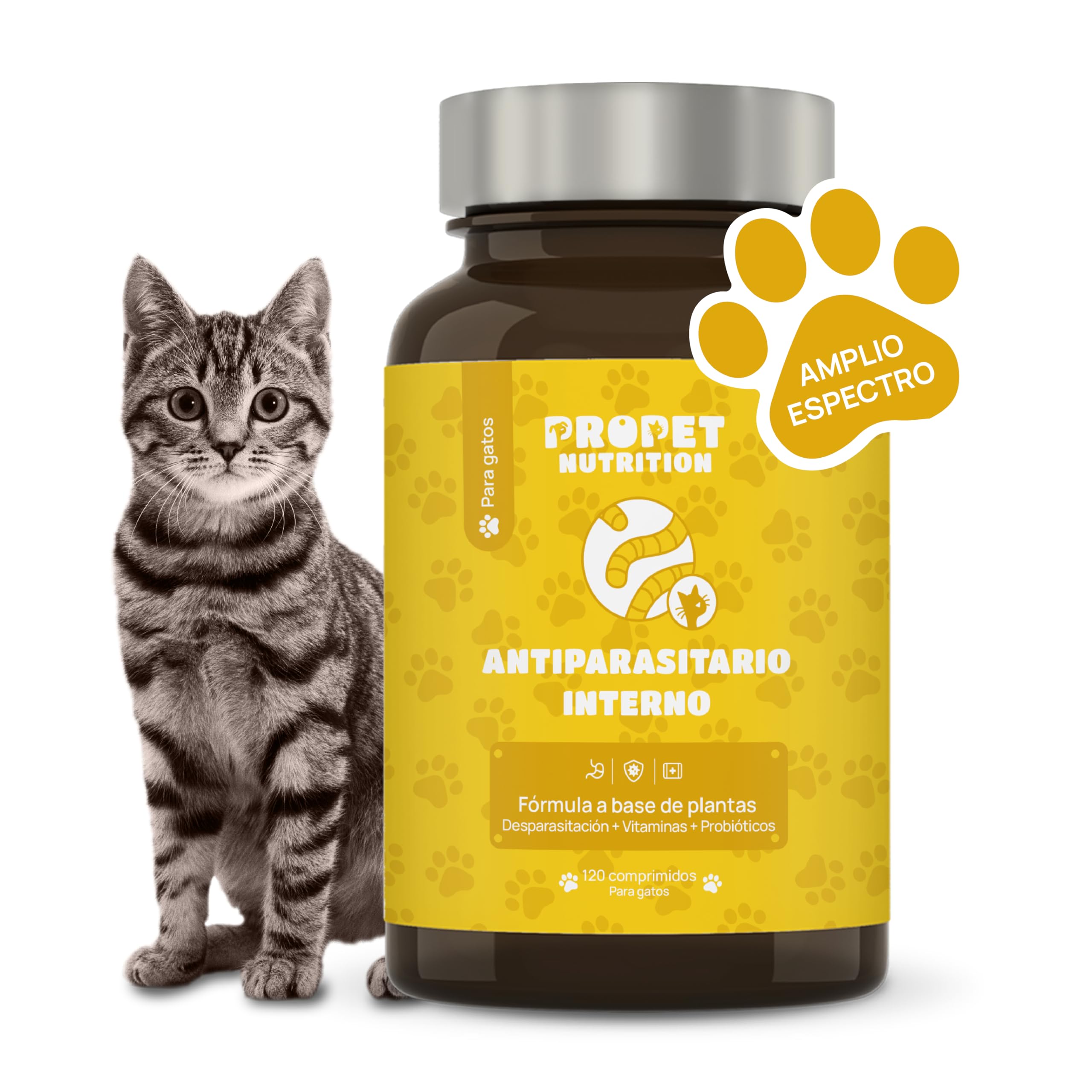 Desparasitente Gatos Interno. 100% Natural. 120 Dosis. 12 Plantas de Rápida Absorción y Eficacia. Con Malta para Gatos, Vitamina B y Probióticos. Antiparasitario Gatos. Desaparasita, Repara y Previene