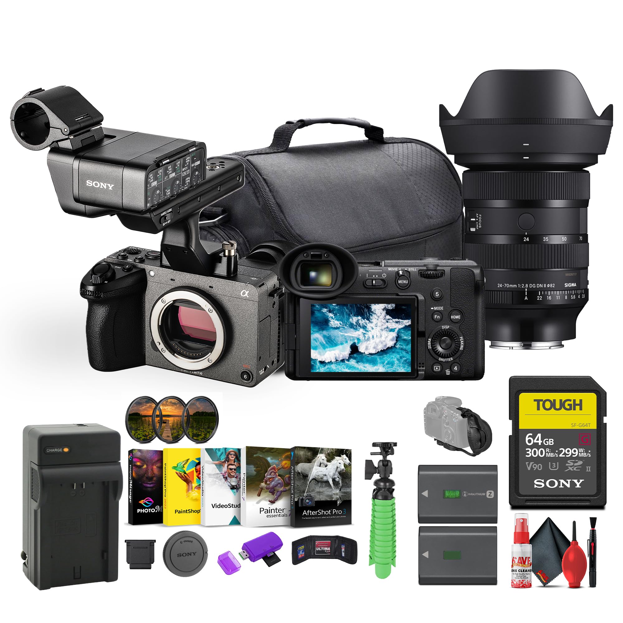 Sony FX2 Full-Frame Digital Cinema Camera w/XLR Handle | 33MP Sensor and AI Autofocus| Full-Frame 4K (ILME-FX2) + Sigma 24-70mm Art Lens + 64GB Card + NP-FZ100 Battery + More