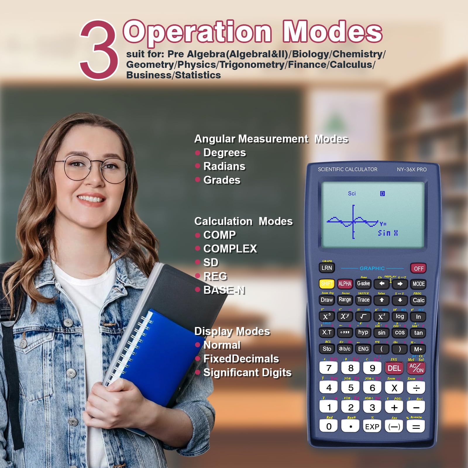Calcolatrici scientifiche grafiche GUYUCOM 36X Pro Calcolatrici da ufficio per scuola superiore con 360 funzioni Calcolatrice finanziaria Desktop Multi-Line 13 cifre Display da 3 pollici Forniture