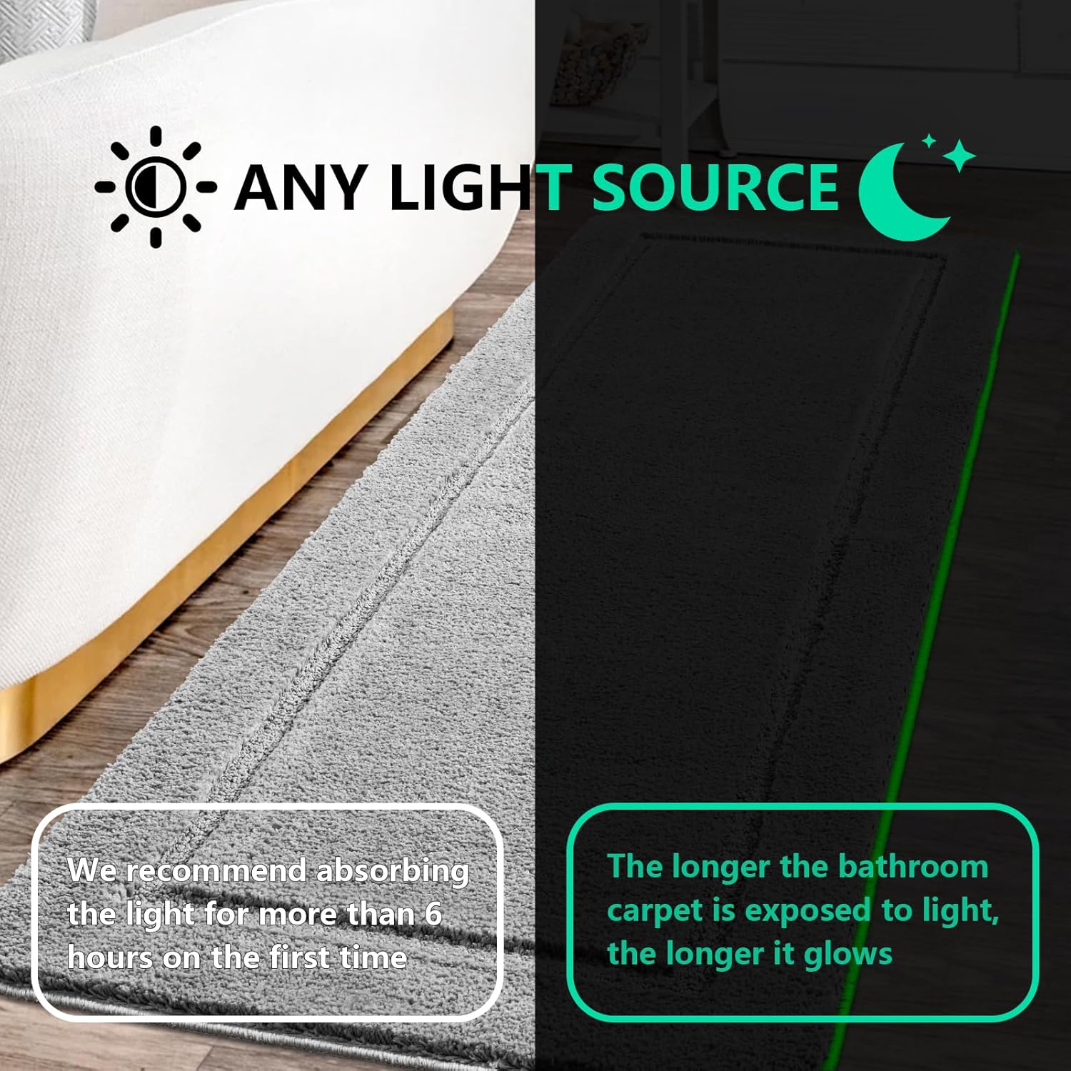 HOMORE Luminous Grey Bathroom Rugs,48x24 inch Non Slip Bathroom Runner Rug, Extra Soft Long Bath Rug, Absorbent Thick Microfiber Rugs for Shower Vanity