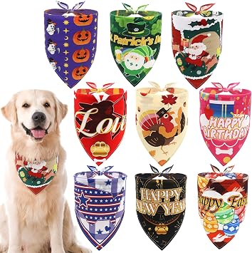 COMSUN 9 Pack Dog Bandanas, Polyester Dog Bandana Bulk for Boy Girl
