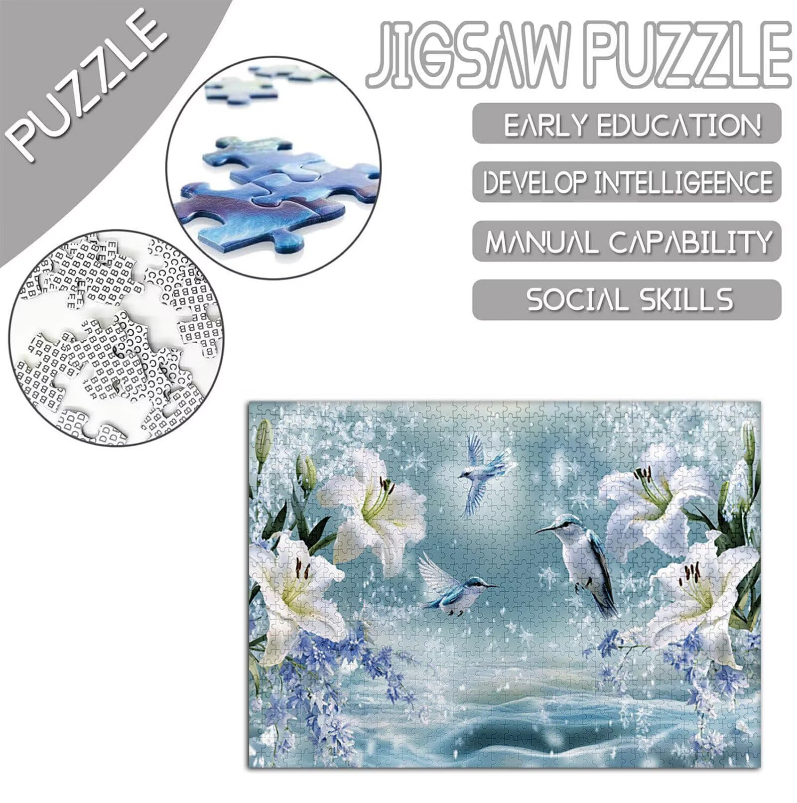 Ptak Puzzle 1000 sztuk dla dorosłych, Puzzle Kwiat Wzór Projekt, Jigsaw Dorosłych, 5D DIY Rzemiosło Rodzina Zajęcia z Pakowaniem Pudełka, Dekoracja ścienna do domu, Prezent Kobiety, 75x50cm, Model466