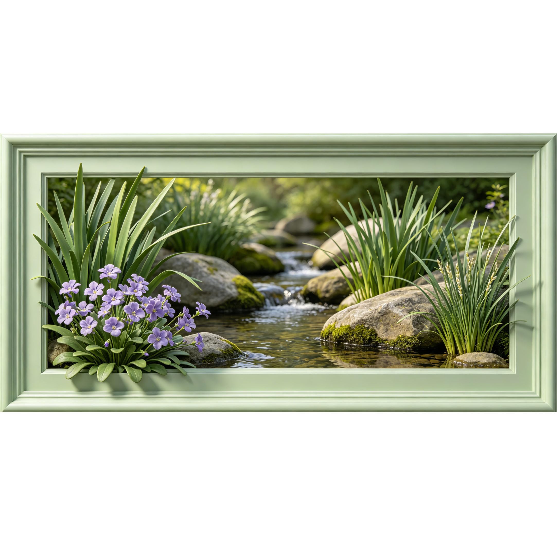 Agglomerix 3D Framed Wall Art Mountain Lake Stream Botanical Floral River Rock Modern Large Size SelfAdhesive Removable Wall Decor Prints Artwork for Living Room Bedroom Office