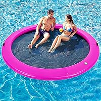 Vista 16 de Round Inflatable Floating Dock, Sunchill Float Ring, Hammock Tanning Pool with Woven Fabric, Manual Pump for 1-2 Min Quick Inflate/Deflate, Fits
