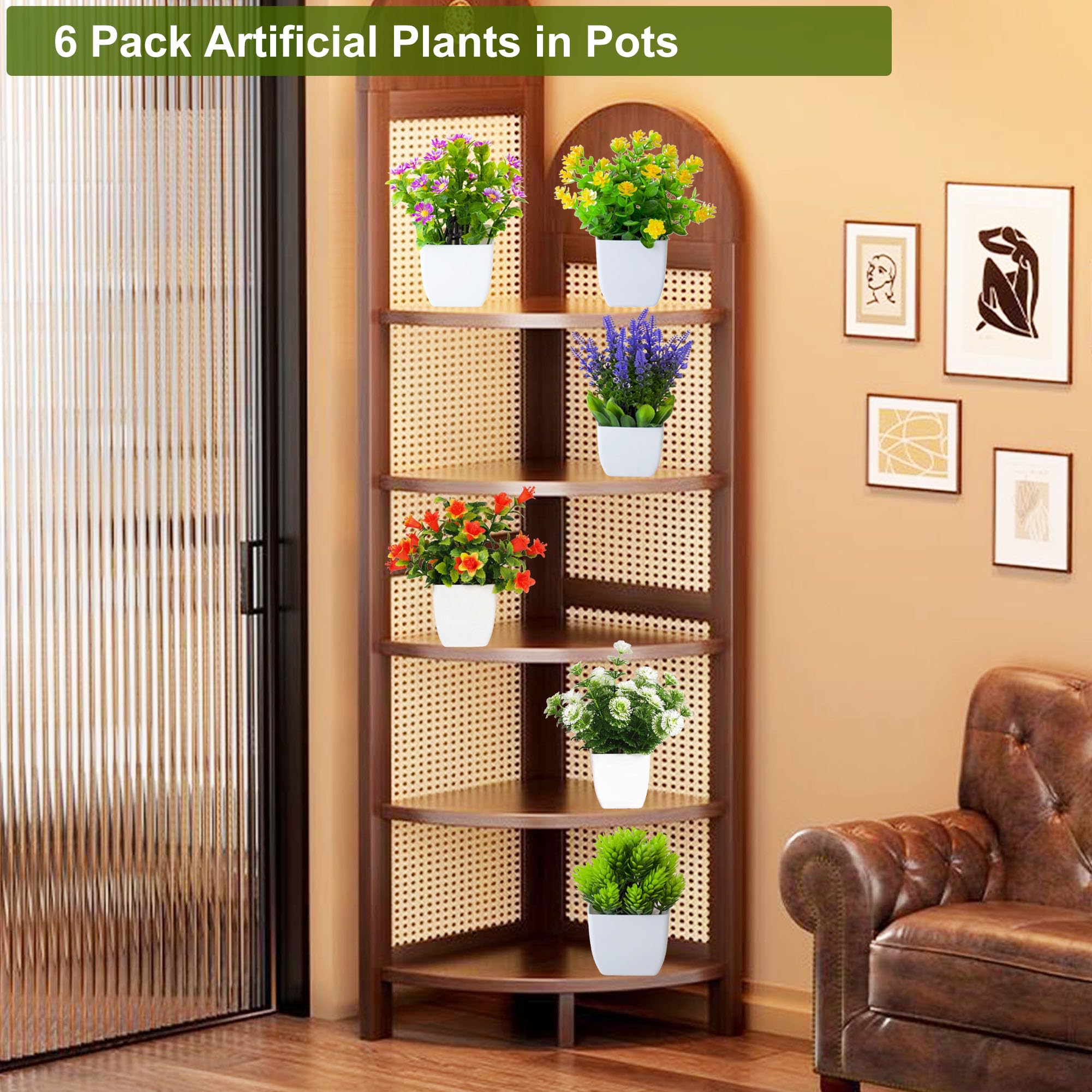 LuckyCao 6 Pack Small Artificial Flowers in Pots - Image 3