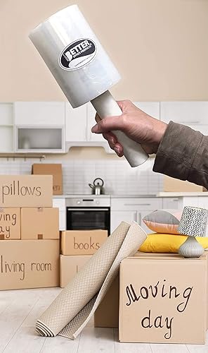 Miniatura 9 de Better Office Products Paquete de 4 mini envolturas elásticas con mango de fácil agarre, autodisponible, 5 pulgadas x 1000 pies por rollo, calibre