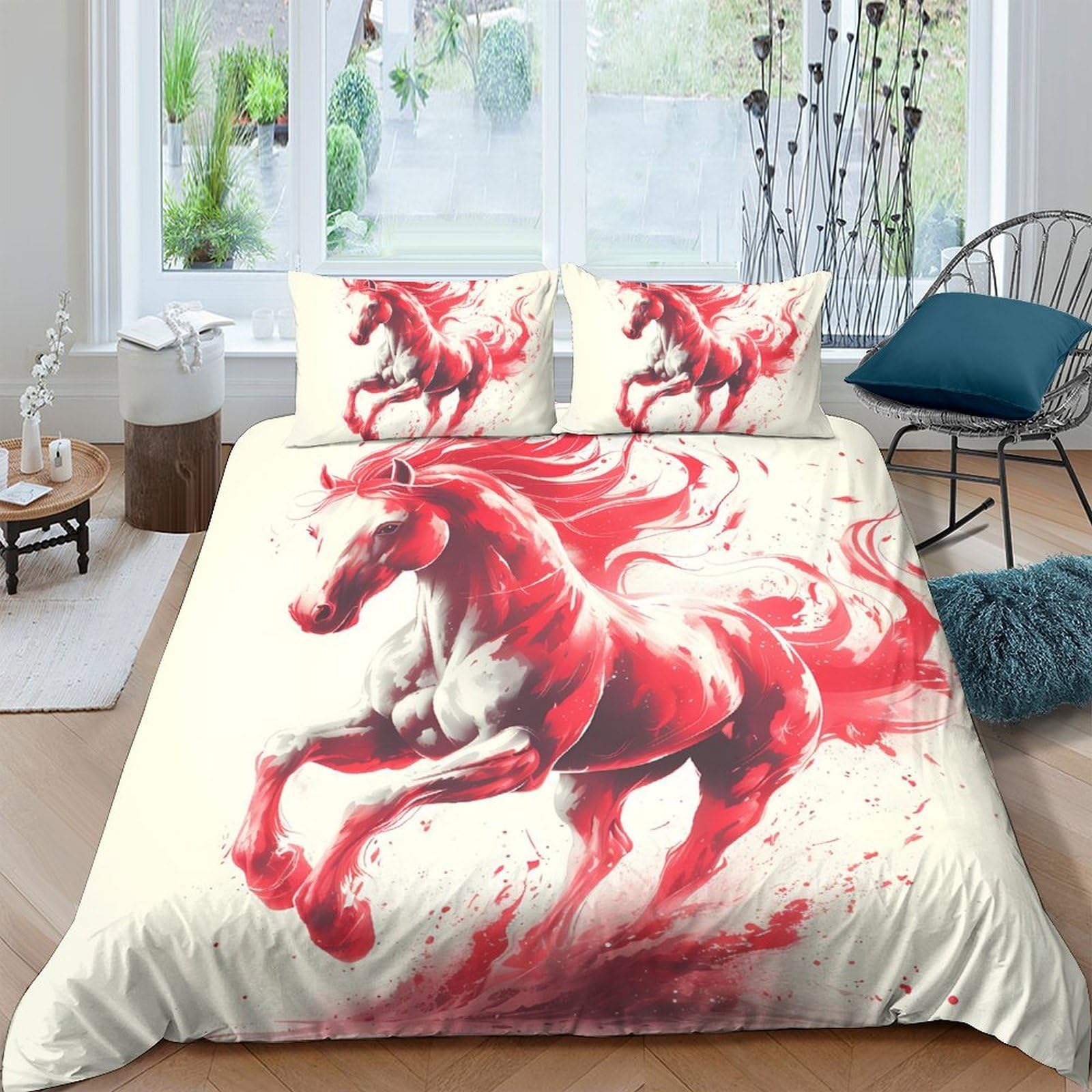 Ctjqhvkz Style-9 3D Printed Red Running Horse Fitted Sheet Microfiber Soft Breathable Artistic Bed Cover For Bedroom Dorm Decor Single（135X200cm）