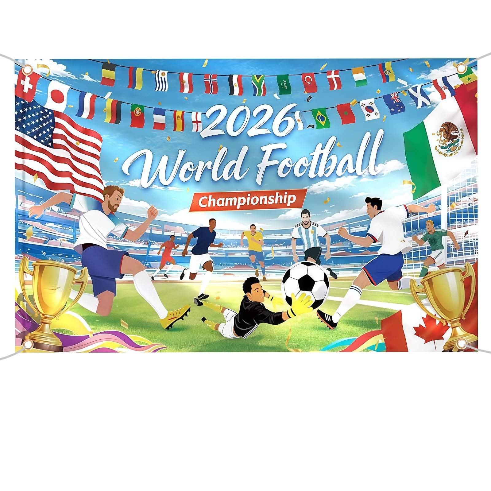 XQMMGO 90x150cm World Cup Football Flags for 2026 Decorations, Large World Cup Backdrop Banner with Four Brass Eyelets and rope for Table Wall Garden Party Decor