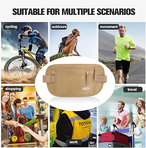 Miniatura 7 de Cinturón de dinero pequeño unisex para hombres y mujeres, soporte delgado para pasaporte, bloqueo RFID, bolsa de artículos esenciales de viaje con