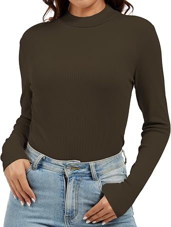 Jeqeocafy Womens Knitted Rib Mock Neck Long Sleeve Tshirt Fall Fashion Basic Thermal Underwear Tops Winter Clothes 2026