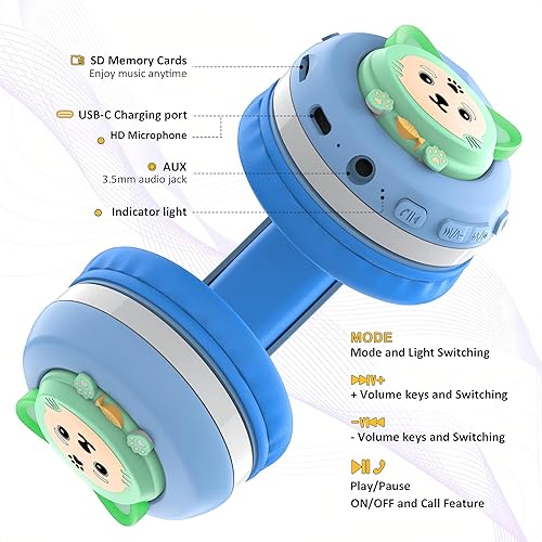 Miniatura 4 de Riwbox CB-7S - Auriculares inalámbricos para niños, con control de volumen seguro 748595 dB, luces LED brillantes, tiempo de reproducción de 50