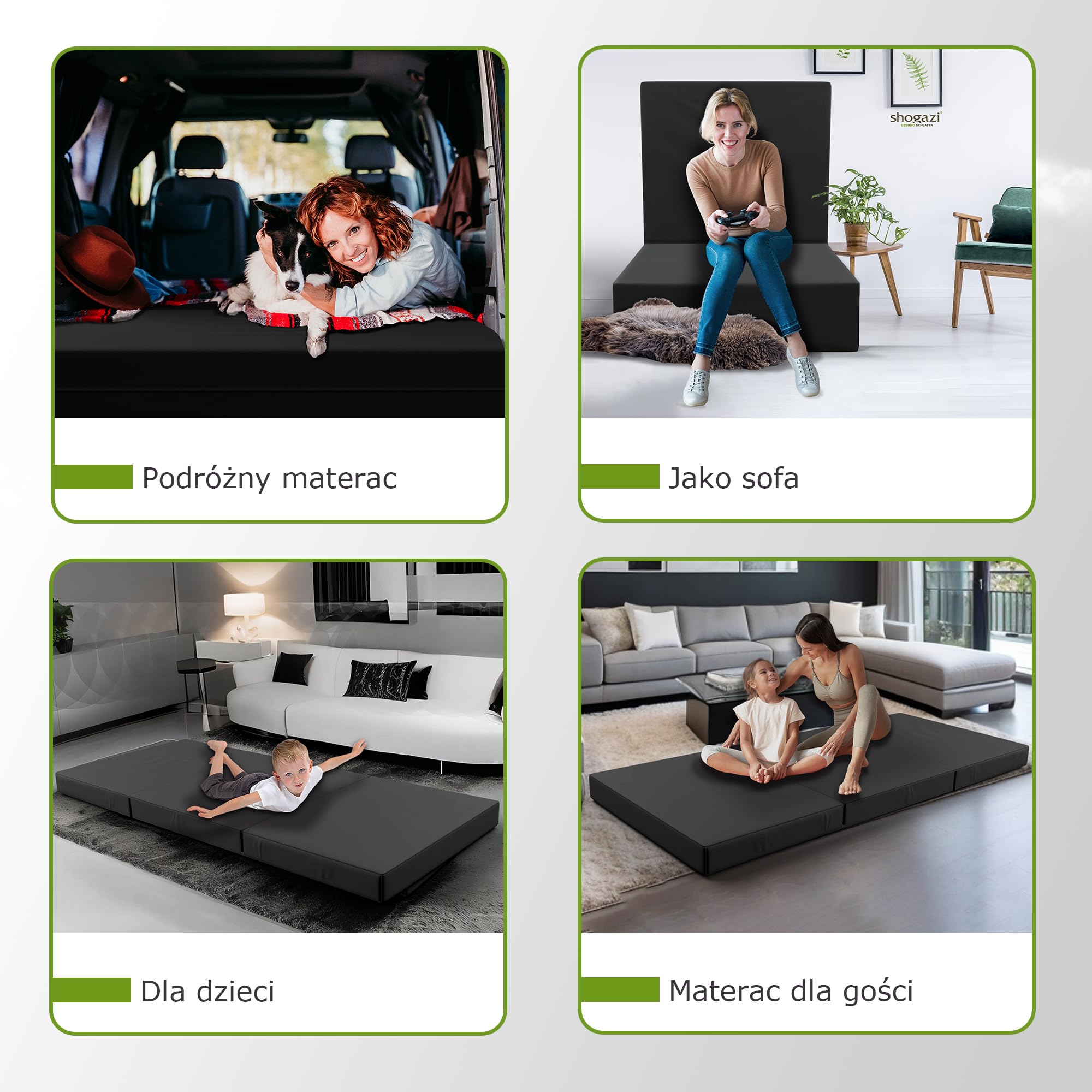 Składany materac 90 x 200 x 12 cm Shogazi® TRAVEL, materac dla gości, 3-częściowy, kostka rehabilitacyjna, wysokiej jakości zimna pianka, bawełniana poszewka nadaje się do prania, wykonano w Niemczech, antracytowa