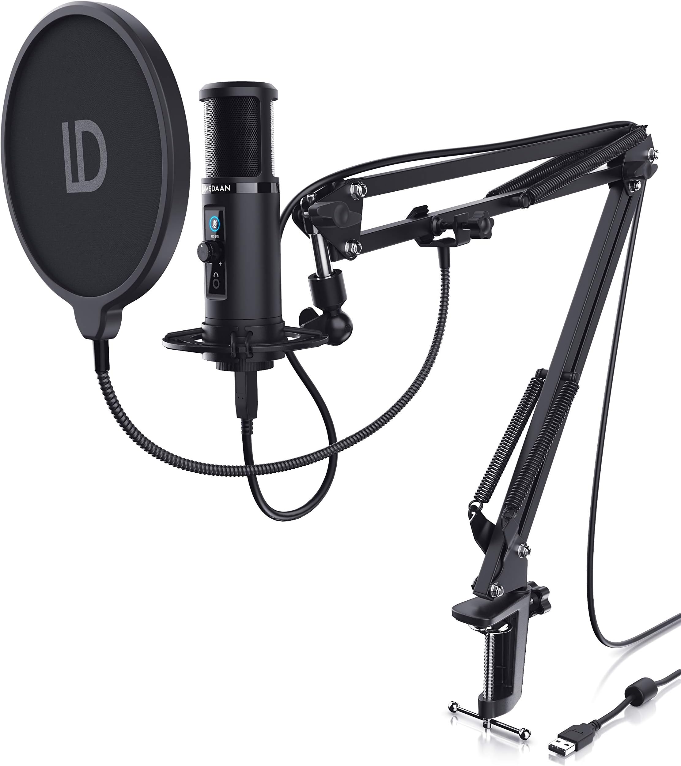 LIAM&DAAN USB Microphone Kit Streaming Podcast PC Microphone Cardioid Condenser Computer Mic for Gaming YouTuber Video Recording Voice Over Gamer Studio Bundle Mic Boom Arm Shock Mount Pop Filter
