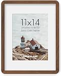 Dreamland 11x14 Picture Frame with Mat for 8x10, USA-Sourced Natural Oak Wood Photo Frames with Resistant Plexiglass, 11 x 14 Handcrafted Round Corner Gallery Wall Frames for Art, Walnut