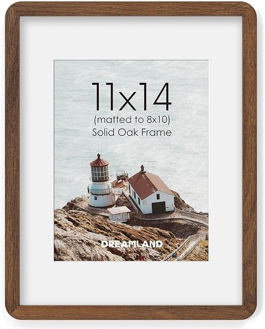 Dreamland 11x14 Picture Frame with Mat for 8x10, USA-Sourced Natural Oak Wood Photo Frames with Resistant Plexiglass, 11 x 14 Handcrafted Round Corner Gallery Wall Frames for Art, Walnut