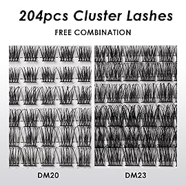 Lash Clusters 204 Pcs Individual Lashes Clusters Eyelash Extensions False Eyelashes DIY Lash Extension Kit Reusable False Eyelashes Natural Look Mix 10-16mm C D-Curl(DM20+DM23)