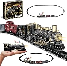 JUQU Christmas Train Set for Kids Ages 3-8, Battery Operated Toy Train with Light & Sound, Black/Gold Mini Train Tracks Under Tree for Holiday Decor