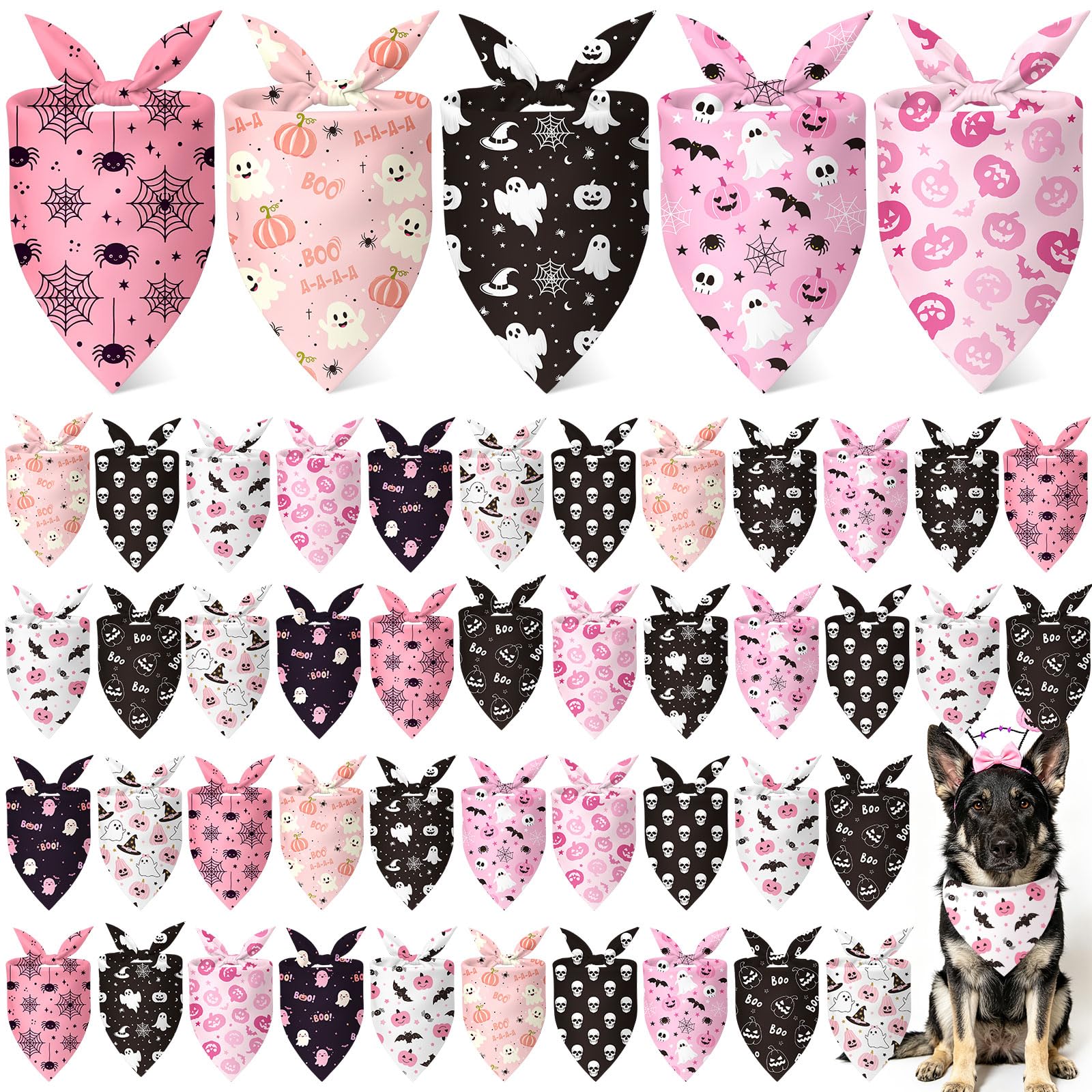 Weewooday 50 Pink Halloween Dog Bandana Bulk for Large Dog Lover Gift