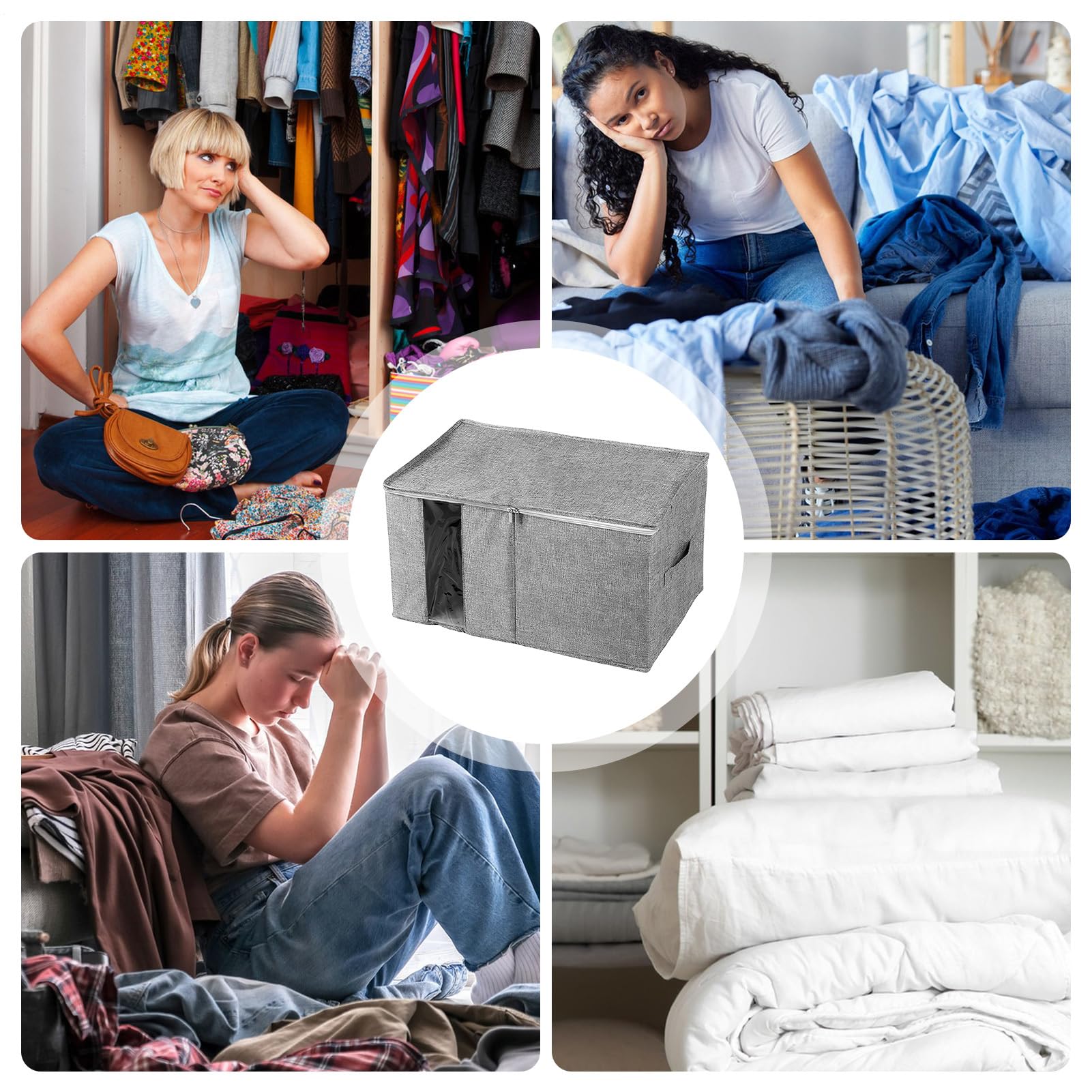 Contenitore per vestiti, organizer pieghevole con finestra trasparente, grande capacità, in tessuto non tessuto per un uso a lungo termine, contenitore con design visibile, organizer per la casa per