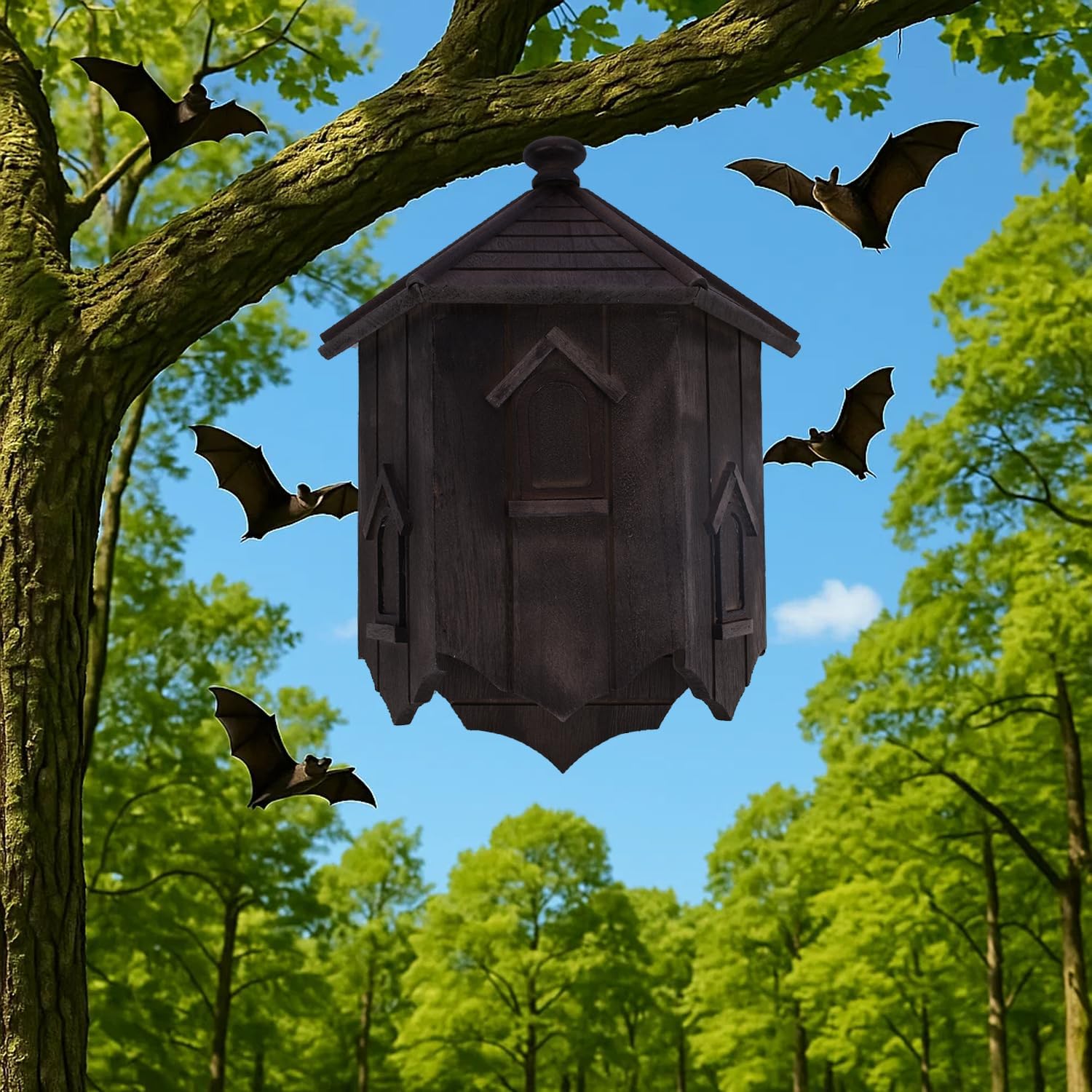 Deluxe Cedar Bat House Series - 3 Sizes (Small/Medium/Large) - Premium Wildlife Habitat for Garden Protection - Enhanced Airflow (Brown and Black, Small)
