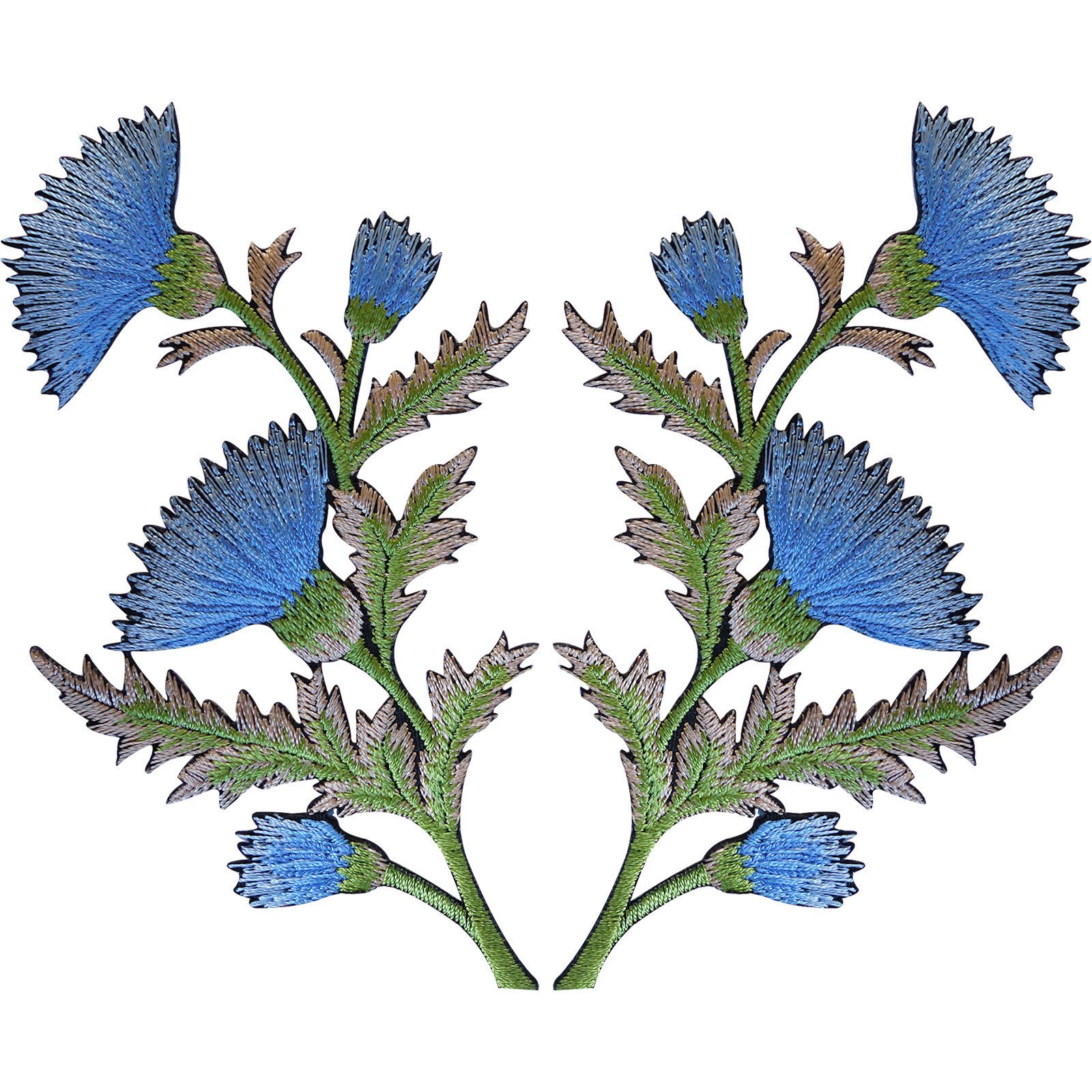 Ellu Blue Pair Of Thistle Flower Patches Iron Sew On Jeans Shirt Flowers Patch Badge