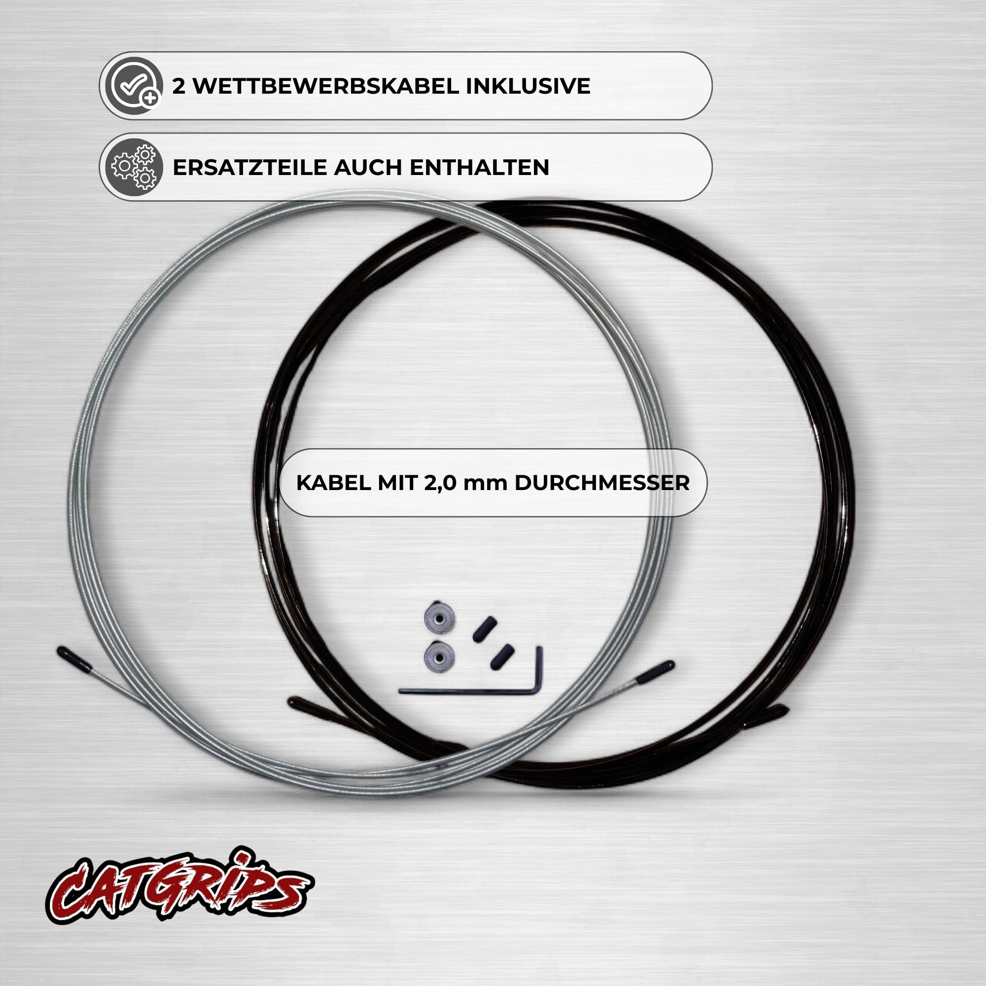 CATGRIPS Springseil Crossfit – Speed Rope aus Aluminium – Einstellbares Stahl Springseil mit Kugellager – Leichtes Seilspringen Profi für Gym und Boxen, Seilspringen mit Tasche & Ersatzteilen