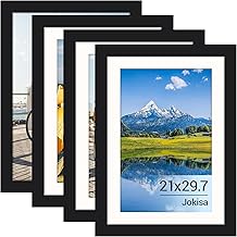 Jokisa Lot de 4 cadres photo Din A4, cadre photo 21x30 noir avec plexiglas, cadre photo pour photos, images, posters (Noir)