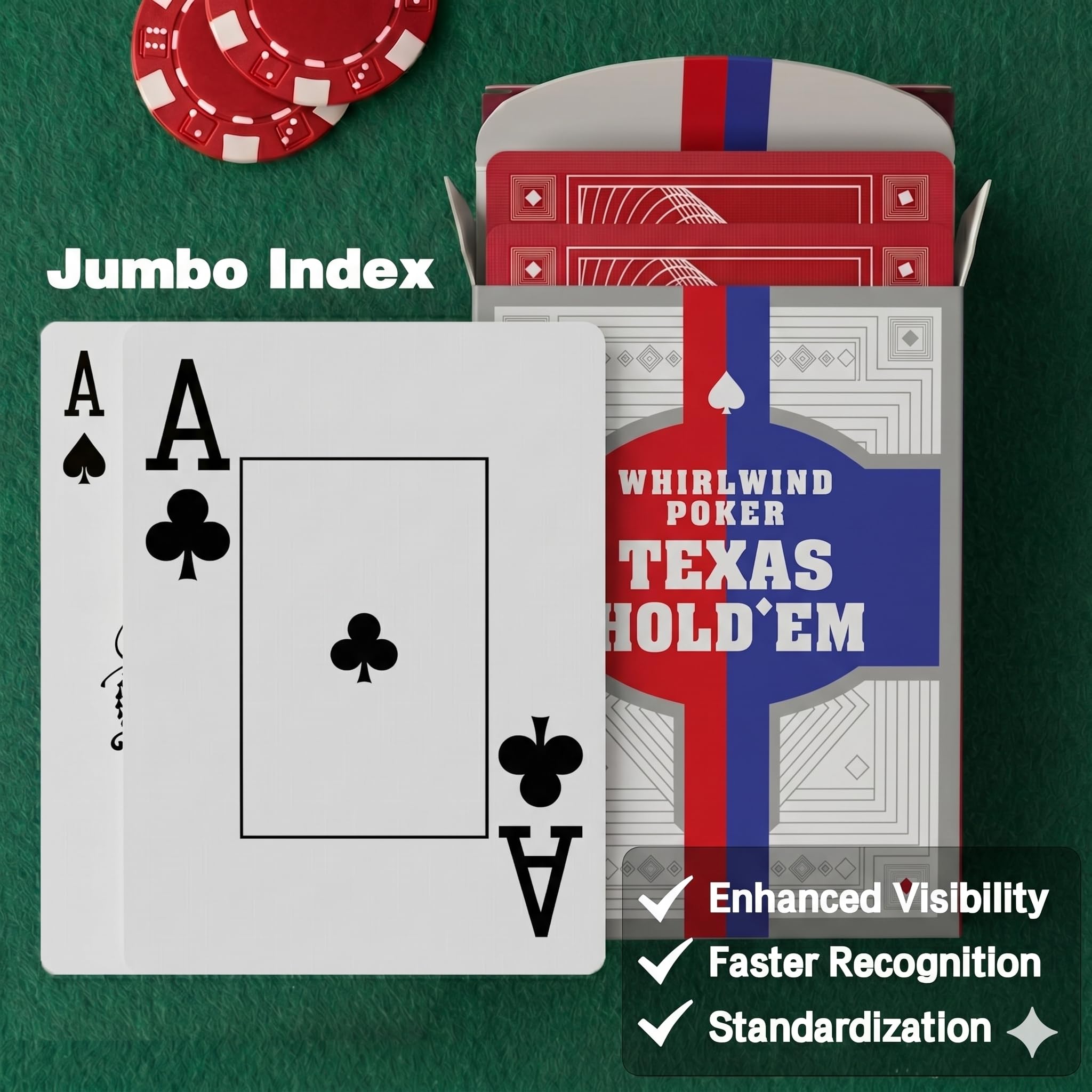 12-Pack Casino Carte da gioco di plastica Jumbo Texas Hold'em Bulk Poker Set