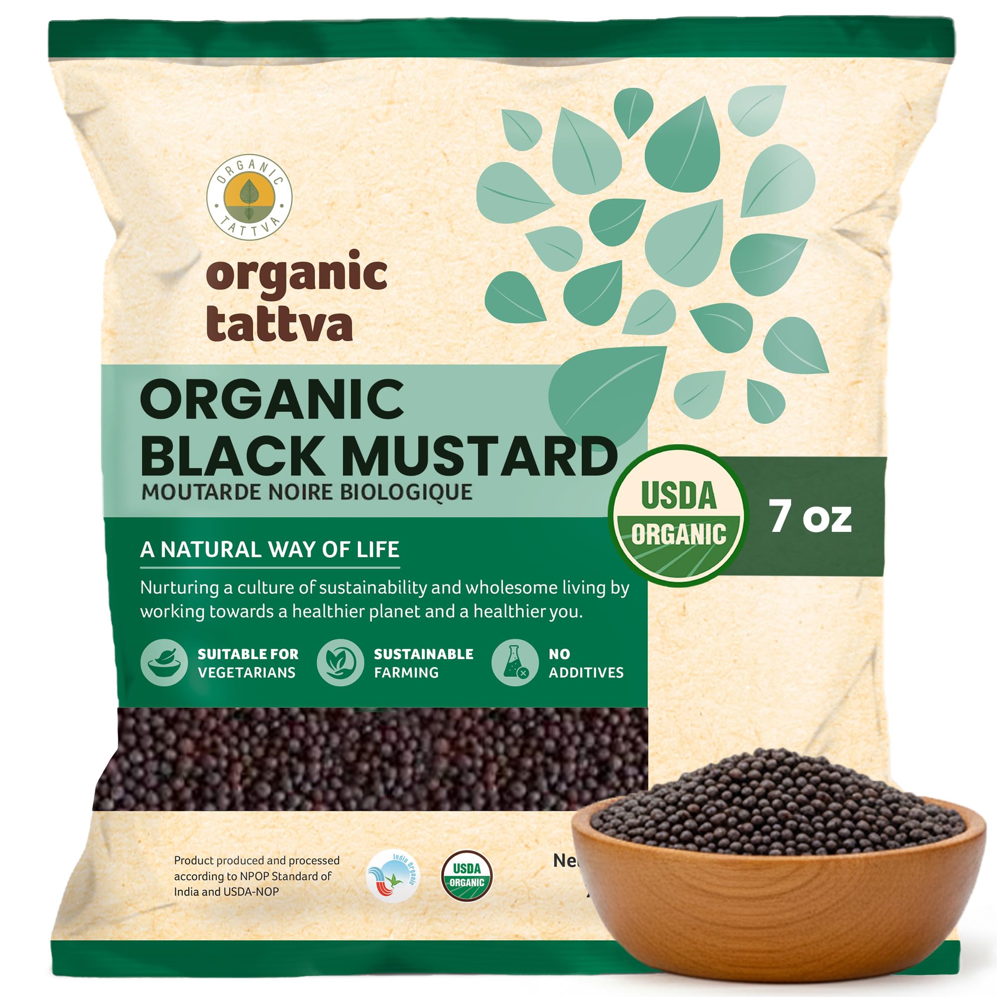 Organic Tattva Black Mustard Seeds 100g | Quality Rai | Naturally Processed Farm-Fresh Whole Seeds | Aromatic Spice for Tempering & Indian Cooking
