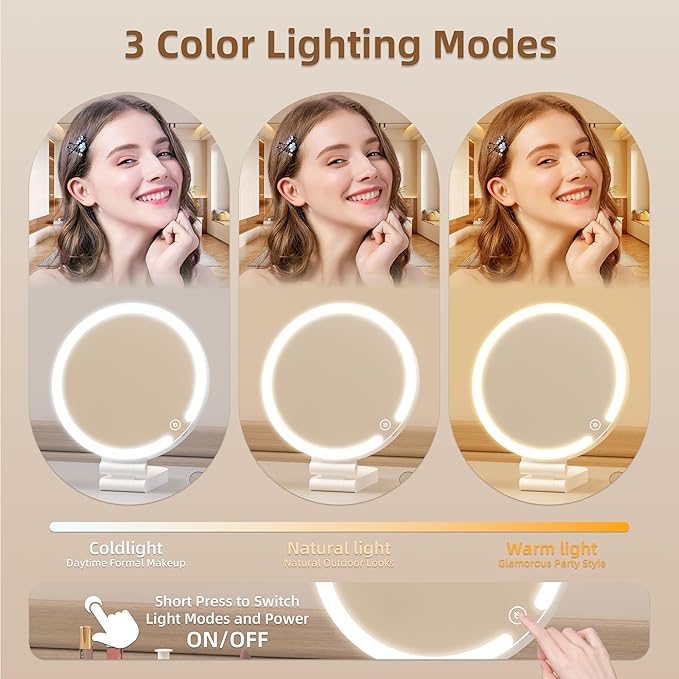 Espejo de maquillaje viajero con luces LED recargable plegable miniatura 3