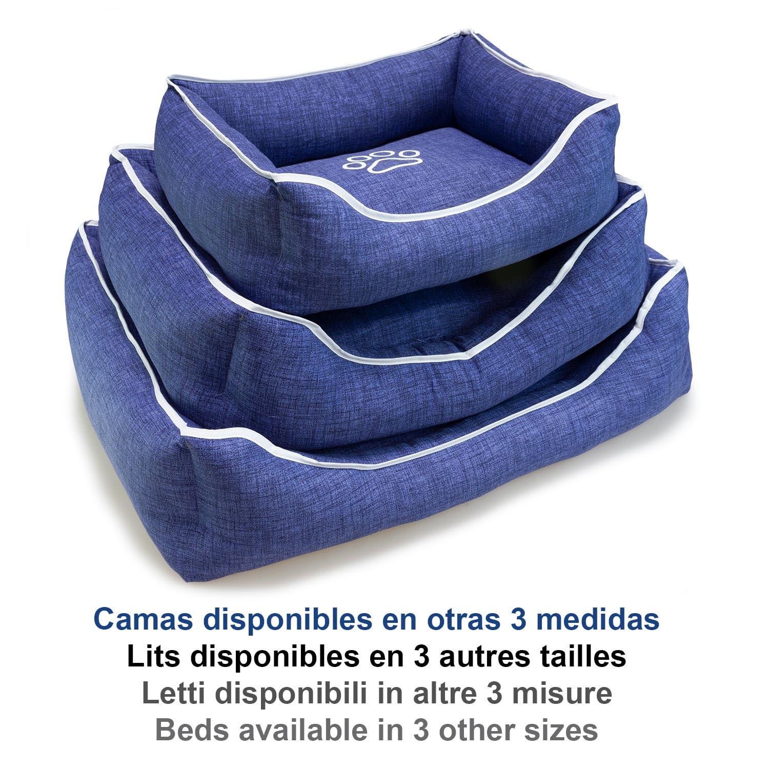 Arquivet - Blaues quadratisches Hundebett mit Fußabdruck und Paspelierung, 55 x 46 x 17 cm - Hundebett - Hundezubehör