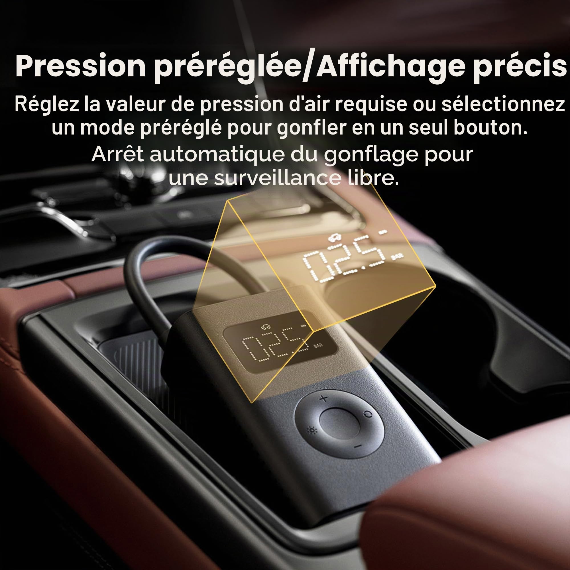 Xiaomi Compresseur d'air électrique portable, 150 PSI Gonfleur de pneu pour voiture, scooter, vélo pneus et balles – Sans fil avec détection numérique de pression