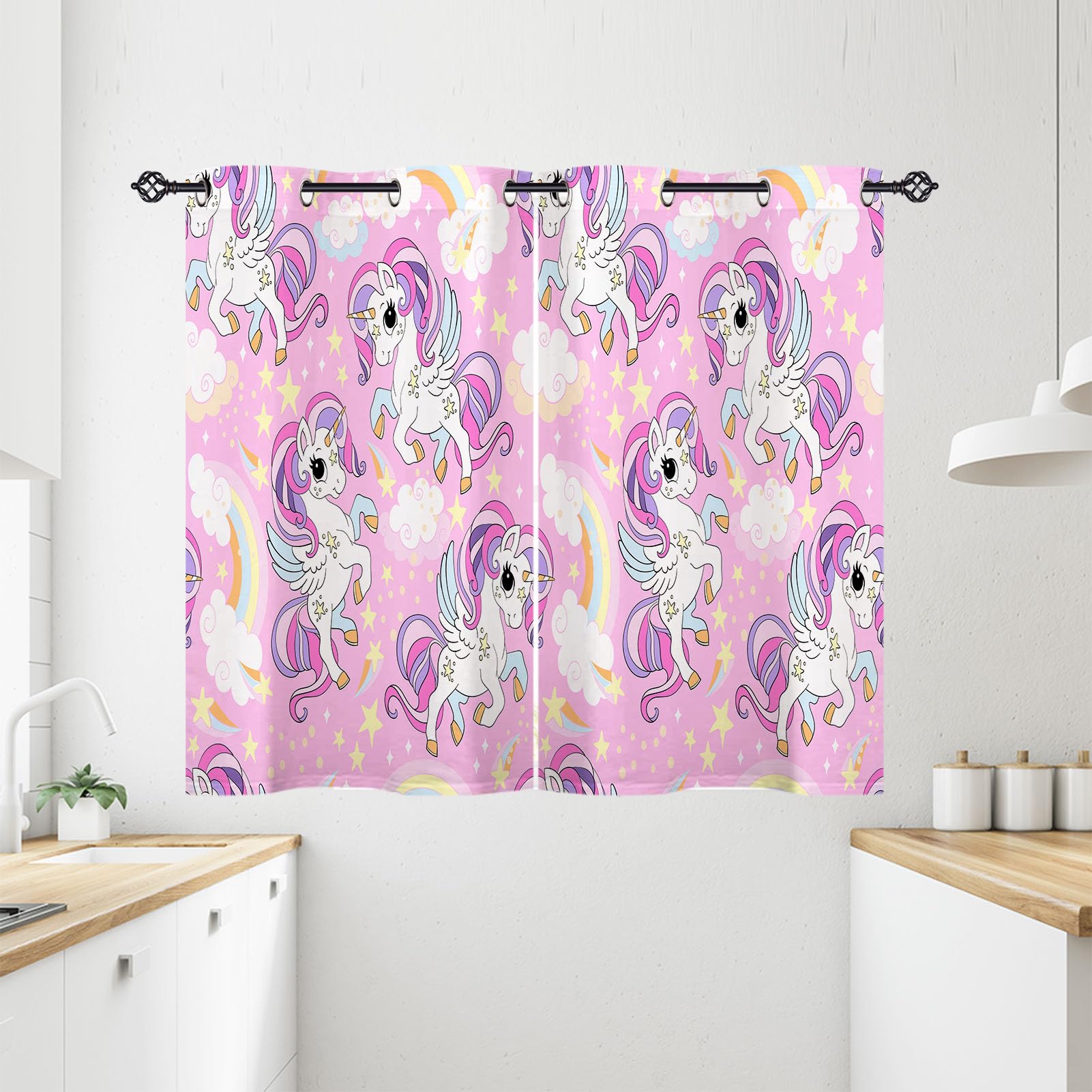 ANHOPE Cute Cartoon Unicorn Curtains Eyelet Soft Thermal Insulated Blackout Curtains Rainbow Cloud Stars Print Pattern Ring Top Window Drapes for Kids Girls Bedroom Living Room 28 x 54 Inch 2 Panels โ image 1