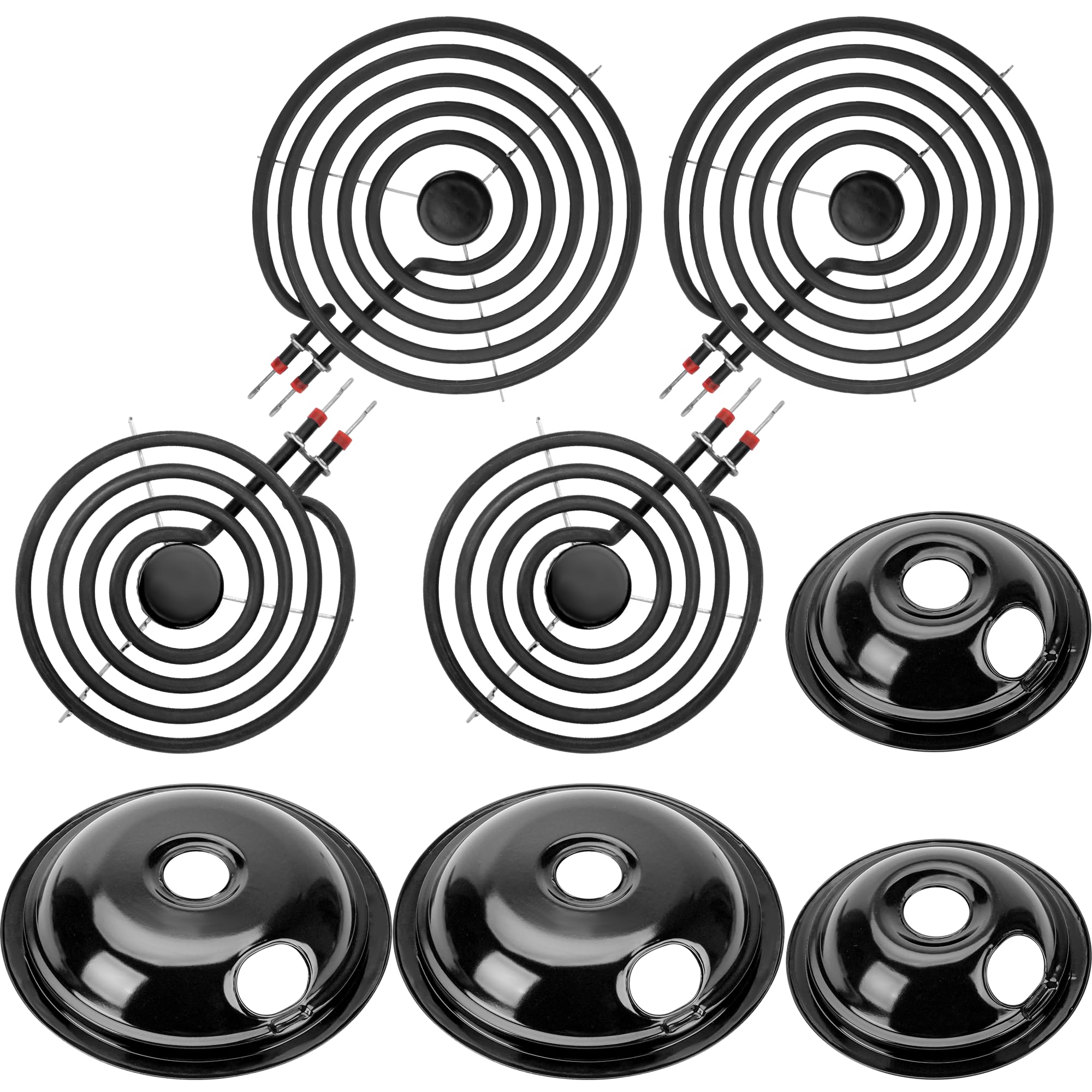 Electric Stove Burner Coil Elements MP15YA MP21YA and 5304430150 5304430149 Porcelain Black Drip Pans Replacement for ken-more fri-gidaire Electric Stove Burners for Electric Stove Top by Fetechmate
