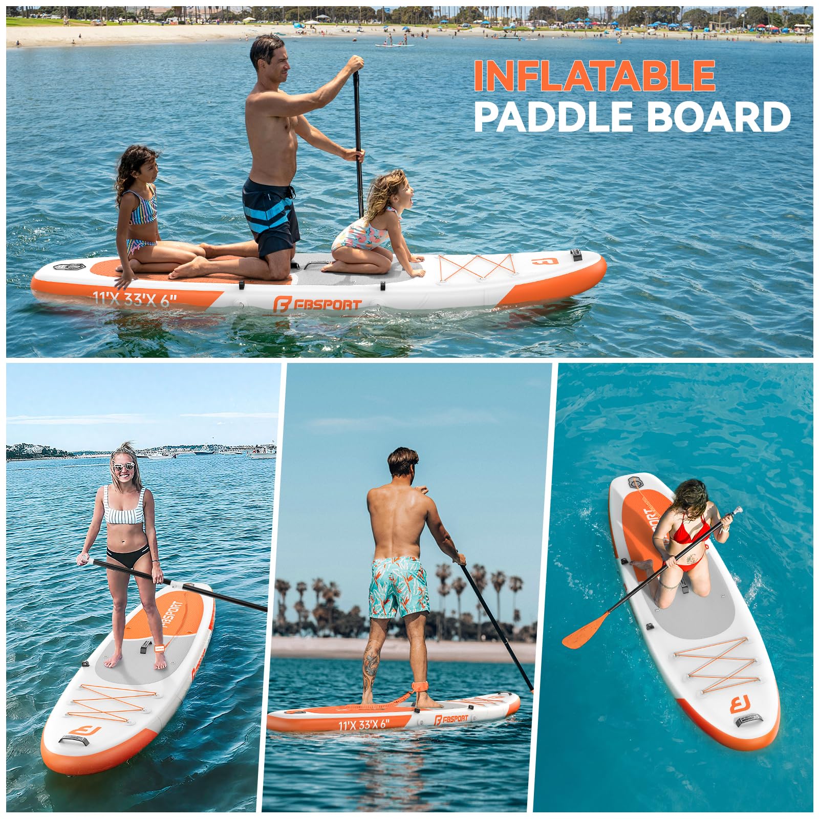 FBSPORT Tavola SUP Gonfiabile Adulti 335 cm, Extra Larga 15 cm, Capacità 160 kg, Set Completo con Pagaia e Pompa