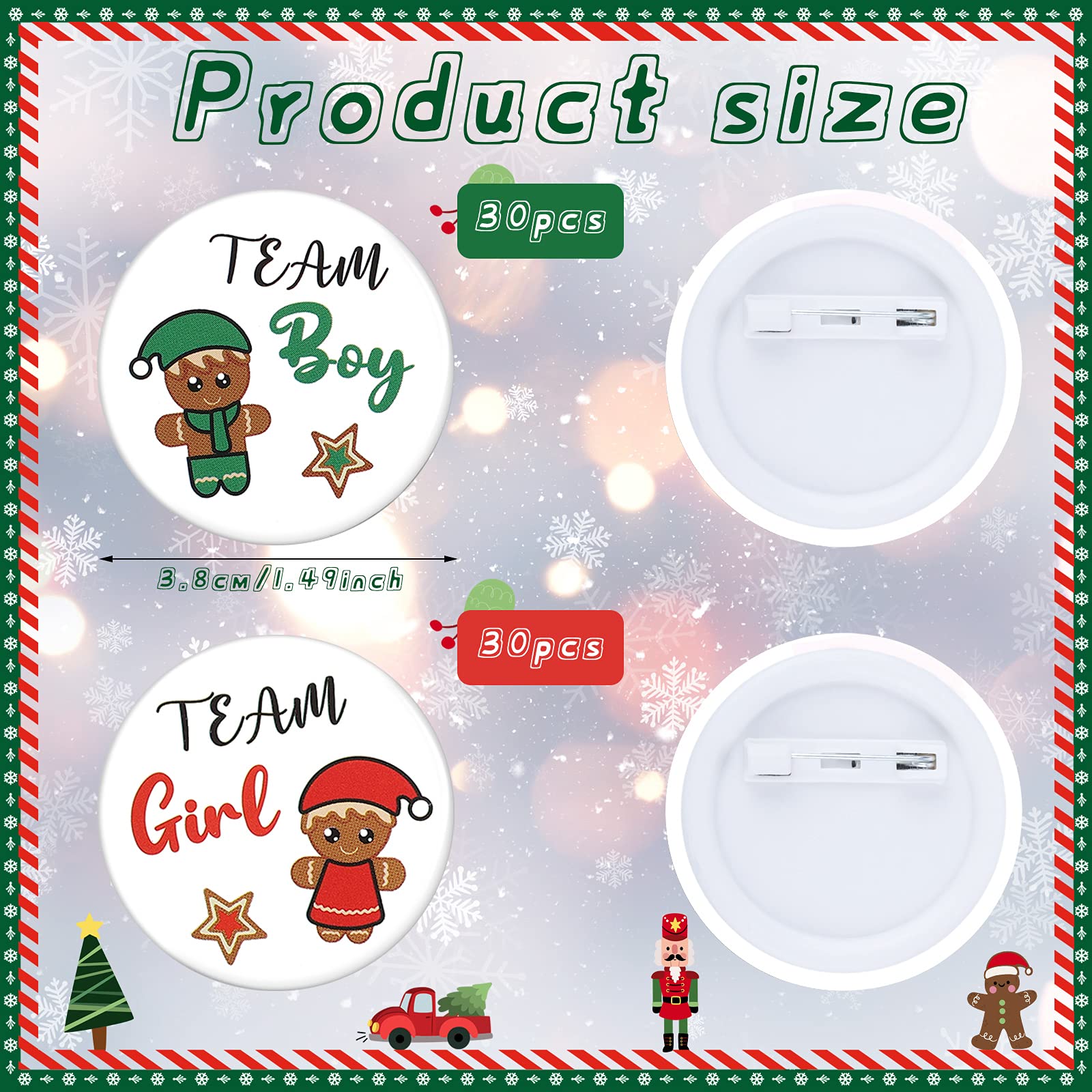 80 Pieces Christmas Gingerbread Gender Reveal Pins - Boy and Girl Buttons for Baby Shower Party Supplies - Christmas Gender Reveal Decorations