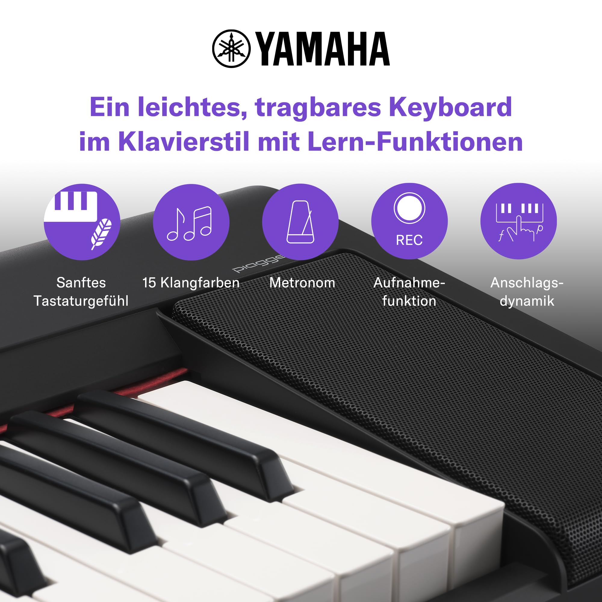 Yamaha NP-15 Piaggero Digital Keyboard – Leichtes und tragbares Keyboard mit 61 anschlagdynamischen Tasten und 15 Klangfarben