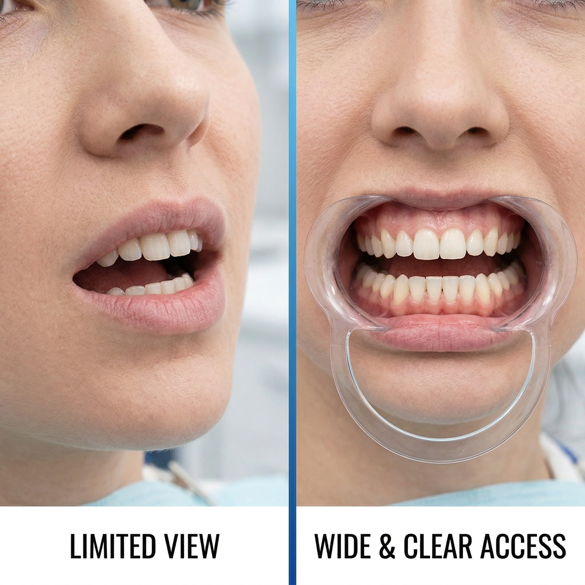 Clips Dentales Abrebocas Transparente 12x9cm Plástico Separador Boca Dental
