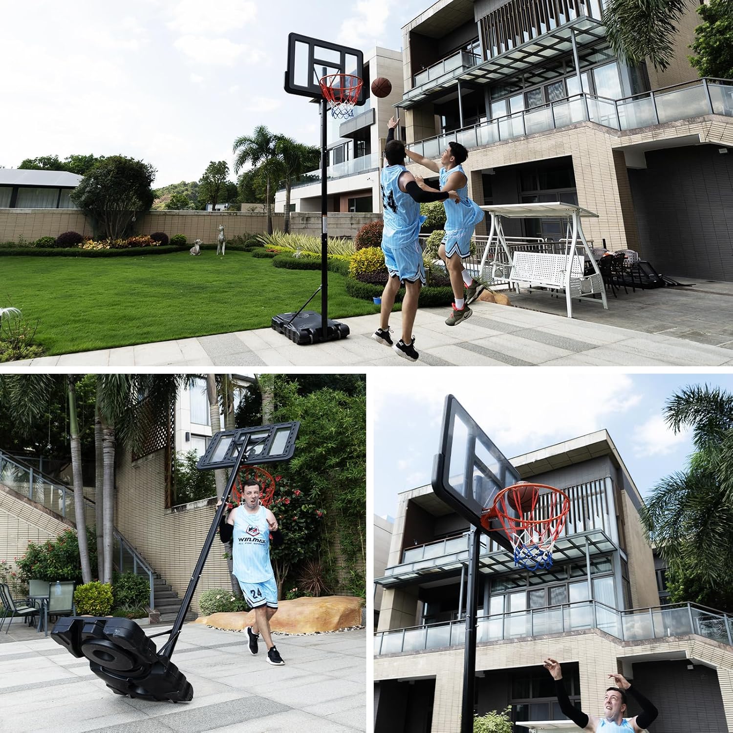 Geekman Basketball Hoop, 4.9-10ft Adjustable Height Mini Portable Basketball Hoop, 44 in Shatterproof Backboard Basketball Hoop & Goal for Kids, Adults, and Teenagers