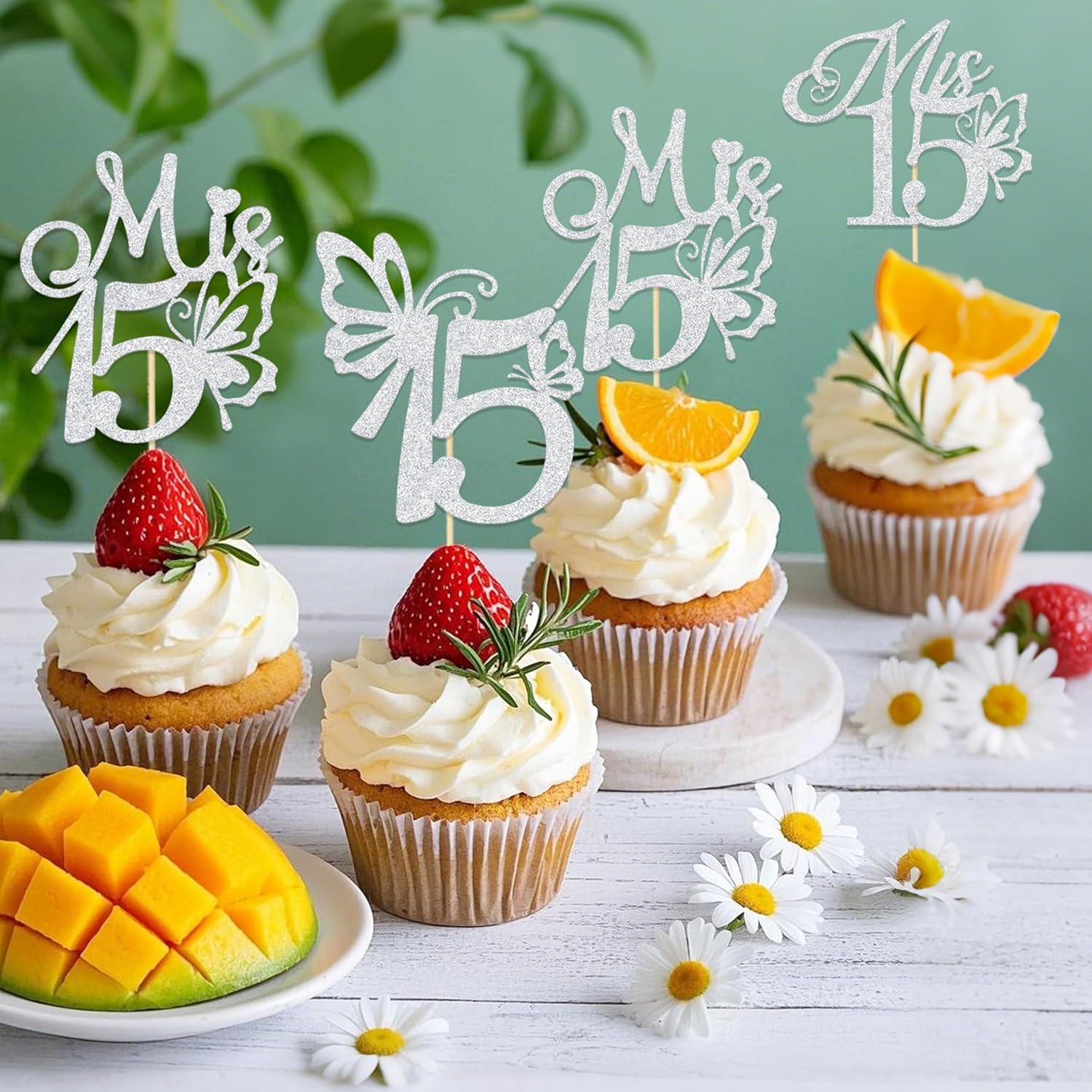 24PCS Mis 15 Cupcake Topper Mis 15 Anos Birthday Table Centerpieces for Girls Cheers to 15 Years Cake Decorations for 15th Birthday Anniversary Party Supplies Silver - Image 3