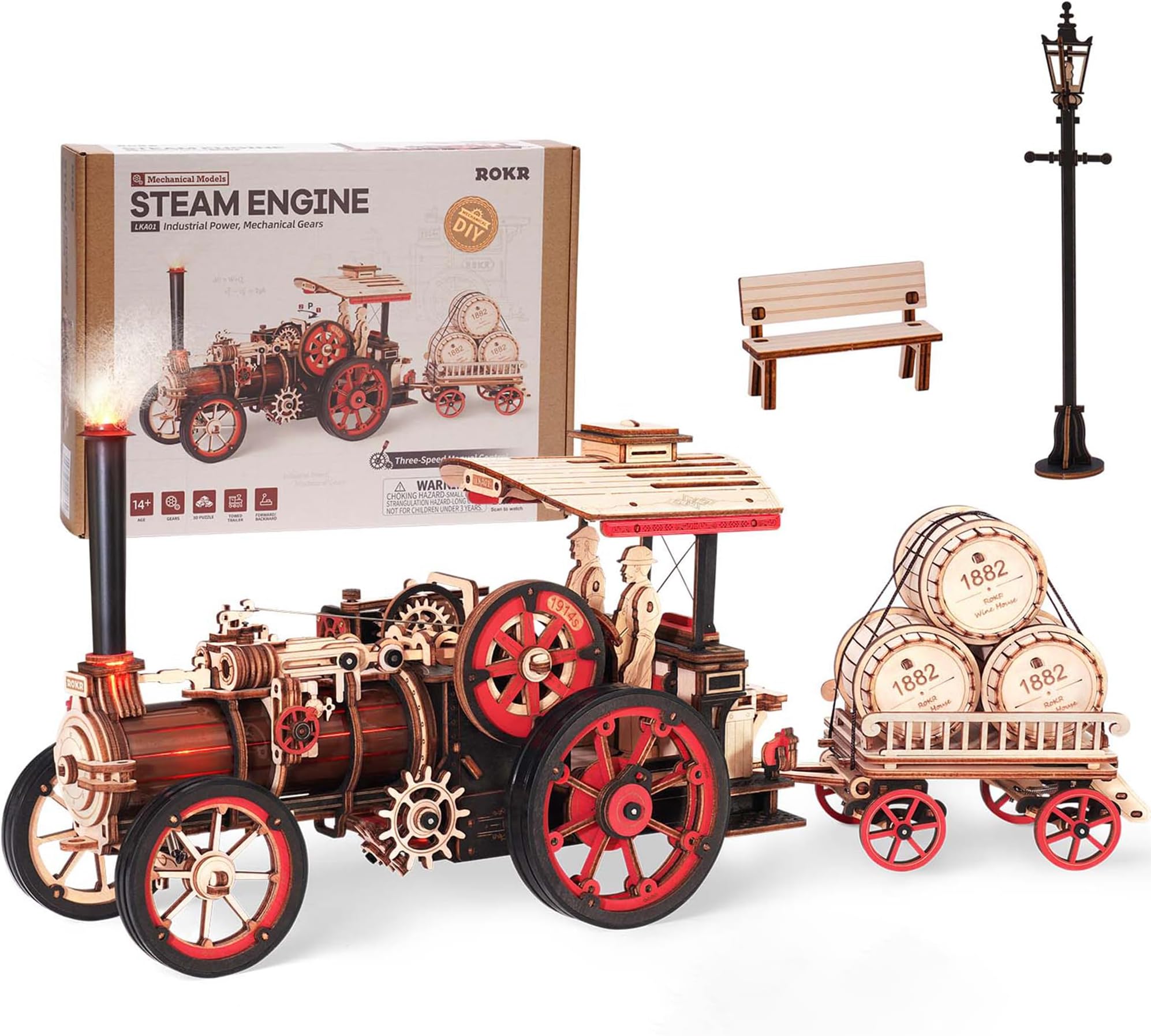 Wooden Train, Car Model Kit, Mechanical, Steam Locomotive, LKA01, Adult 3D Puzzle, Unfoldable