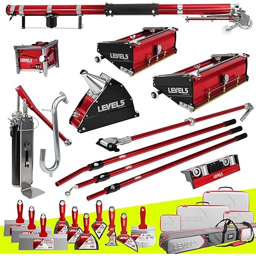 LEVEL5 Automatic Drywall Taping and Finishing Tool Set | 4-600 | Automatic Taper, 10”/12" Flat Boxes, 3” Angle Head, 7” Corner Applicator Box, Corner Roller, Standard Handles, Pump, Gooseneck